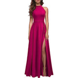 Halter Sexy Slit Short Sleeve Evening Dress