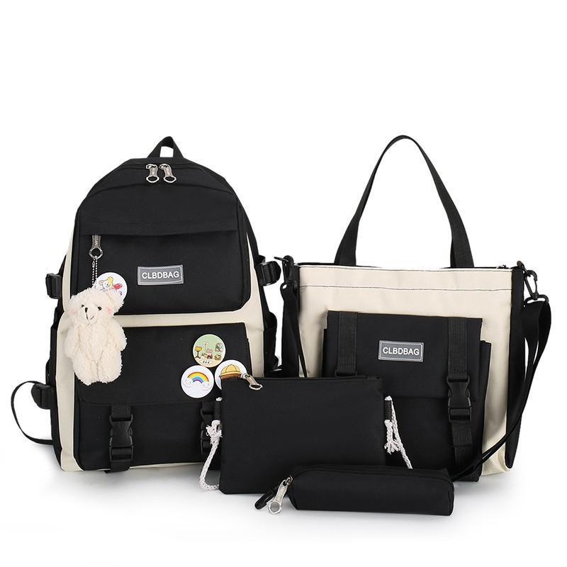 Four-piece Large-capacity Nylon Backpack For Junior High School Students