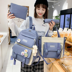 Four-piece Large-capacity Nylon Backpack For Junior High School Students