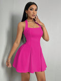 New Women's Clothing Halter Backless Waist A- Line Large Hem Skirt Dress